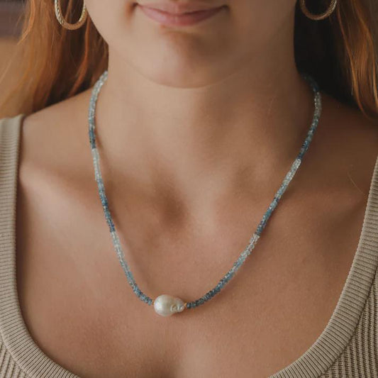 Baroque Pearl Santa Maria Aquamarine Necklace [ENSP1092] | March Birthstone | Aquamarine Necklace | blue aquamarine | Natural Aquamarine