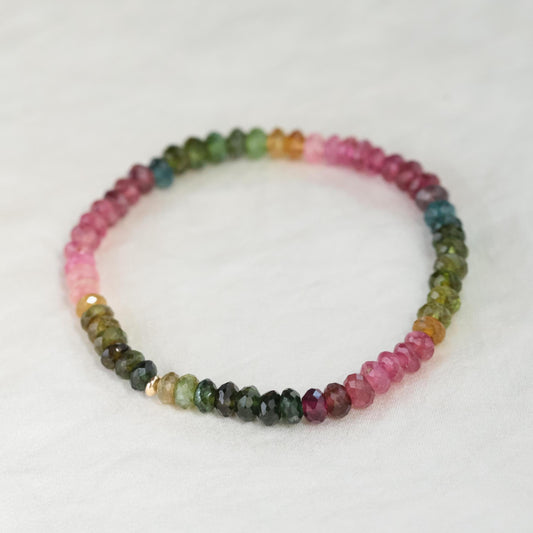 14K GOLD Mixed Tourmaline Tiny Gemstone Bracelet | Faceted mixed tourmaline 4mm | tourmaline charm bracelet | Mixed tourmaline | tourmaline