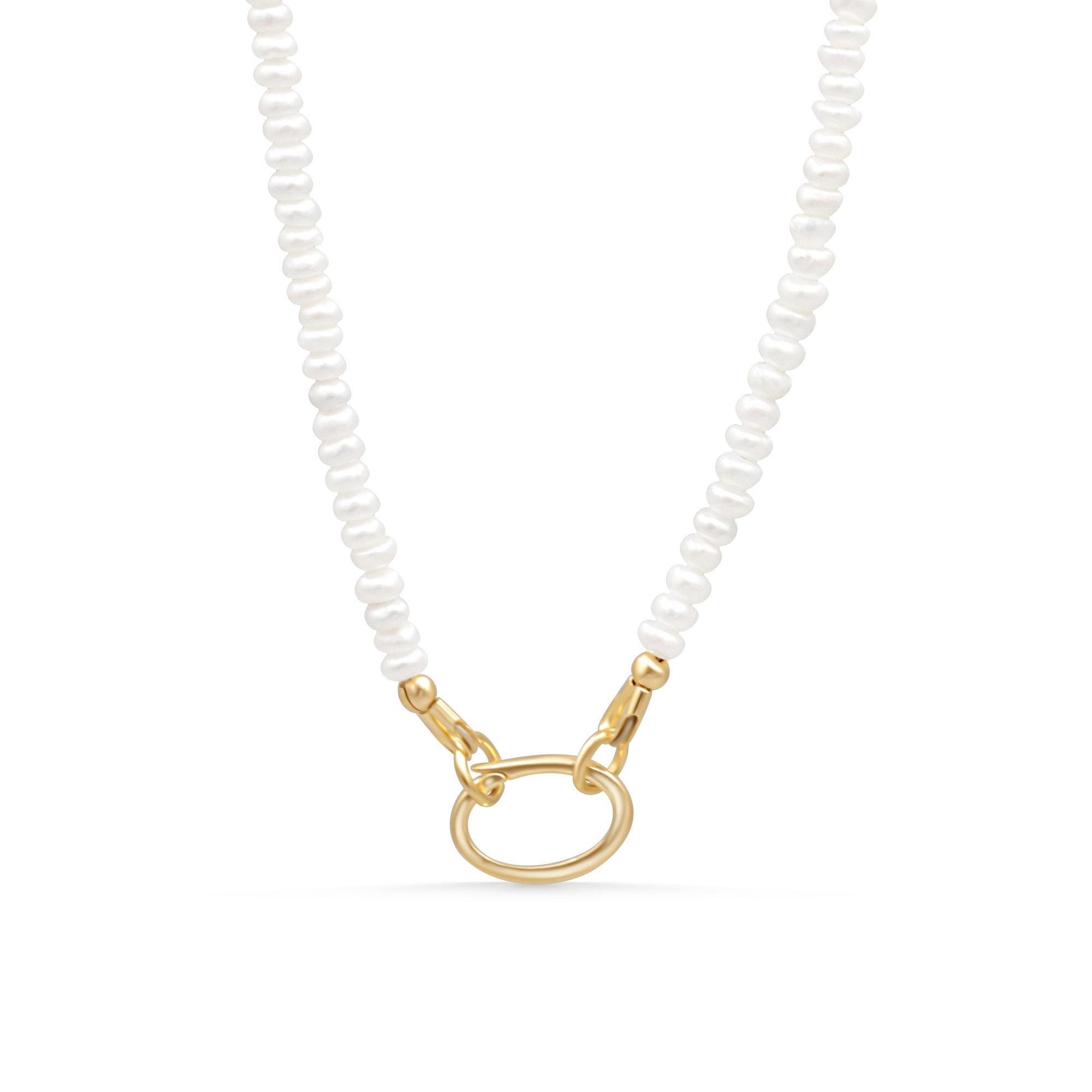 Pearl carabiner necklace - 14K