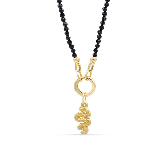 Snake Black Spinel Necklace | Beaded black spinel choker | [ENBP1351] Dainty black beaded gemstone necklace | Evil eye necklace necklace