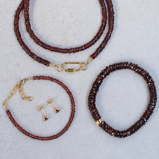 Garnet Bracelet, Delicate Garnet Rondel Stacking Bracelet, [EBGP1226_DIP] genuine garnet bracelets, Beads Garnet 4-5mm | gold garnet
