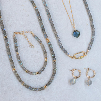 Labradorite Ball Hoops – 14K Gold Filled Earrings