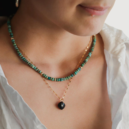 Genuine Natural Kingman Turquoise Beaded Necklace, Heishi Necklace, [ENTP1589]Turquoise Necklace, kingman Necklace, Blue Green Gemstone