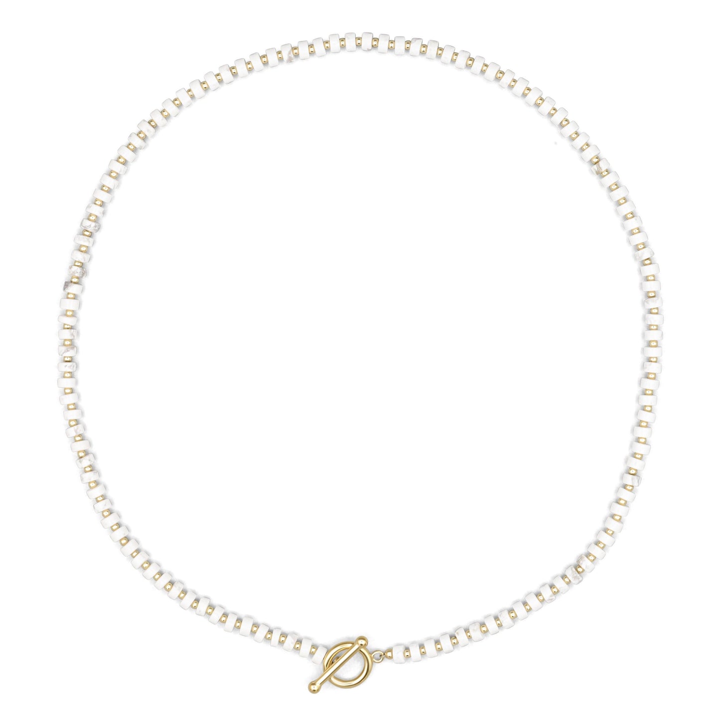 Howlite Necklace 4mm, White Gemstone Necklace, Calming Crystal Jewelry, 14K Gold Filled Toggle Necklace, Minimal Layering Necklace