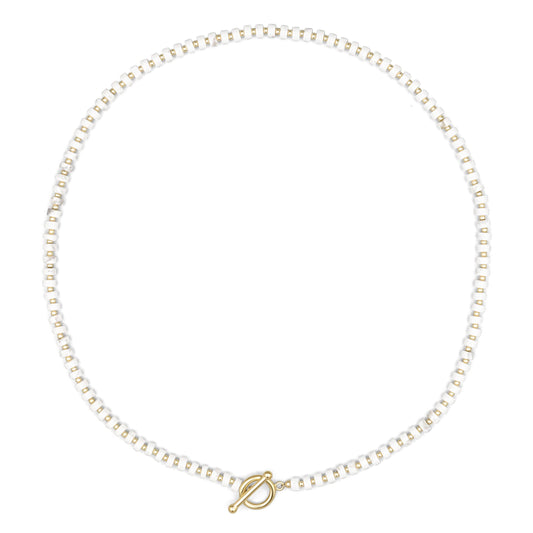 Howlite Necklace 4mm, White Gemstone Necklace, Calming Crystal Jewelry, 14K Gold Filled Toggle Necklace, Minimal Layering Necklace
