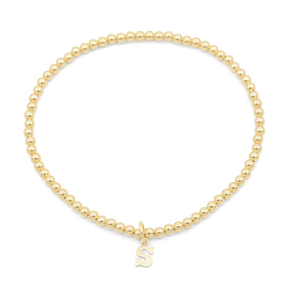 Gold Filled Initial Bracelet 3mm – Personalized Letter Bracelet, Dainty Stretch Bracelet, Custom Name Charm, Minimalist Jewelry