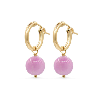 Kunzite Drop Earrings – 14K Gold Filled Hoops, Pink Gemstone Earrings, Dainty Everyday Jewelry, Gift for Her