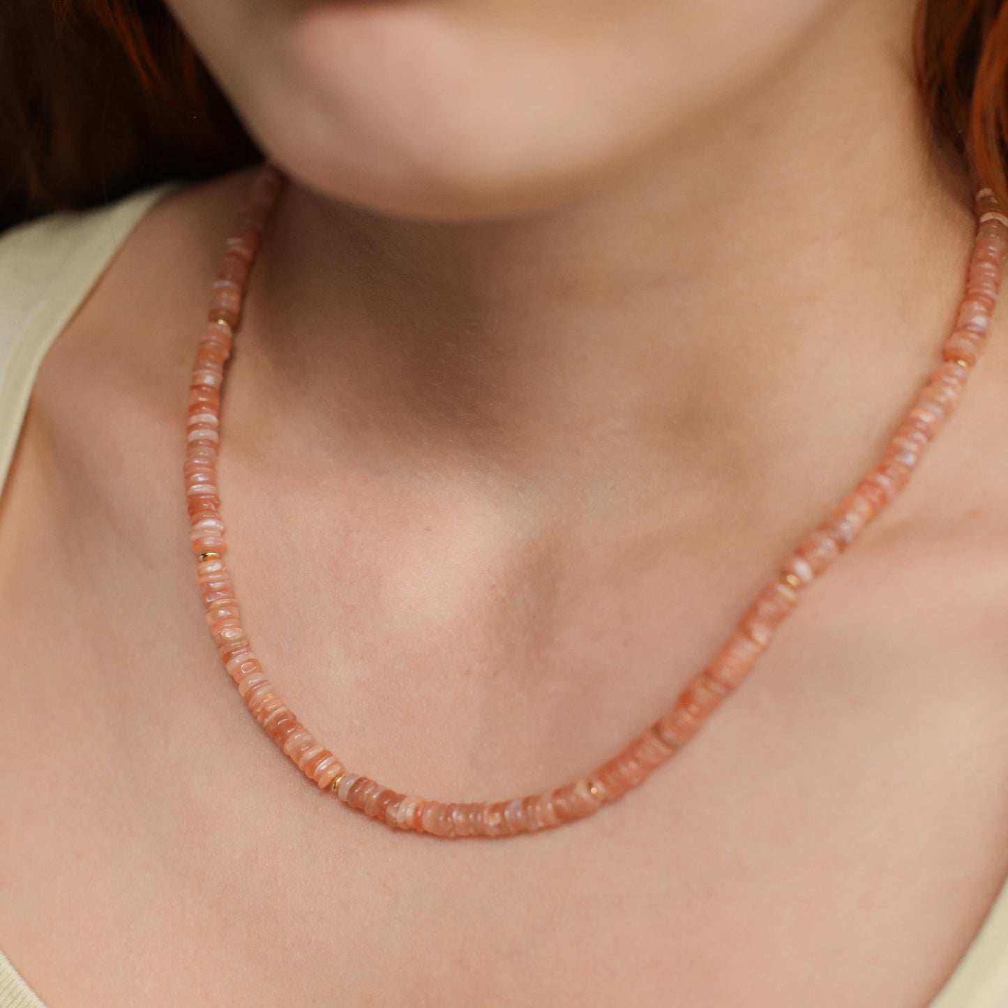 Peachy Glow Moonstone necklace | Peach Moonstone Necklace, [dip] dainty peach moonstone , June Birthstone Jewelry