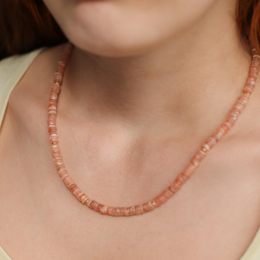 Peachy Glow Moonstone necklace | Peach Moonstone Necklace, [dip] dainty peach moonstone , June Birthstone Jewelry