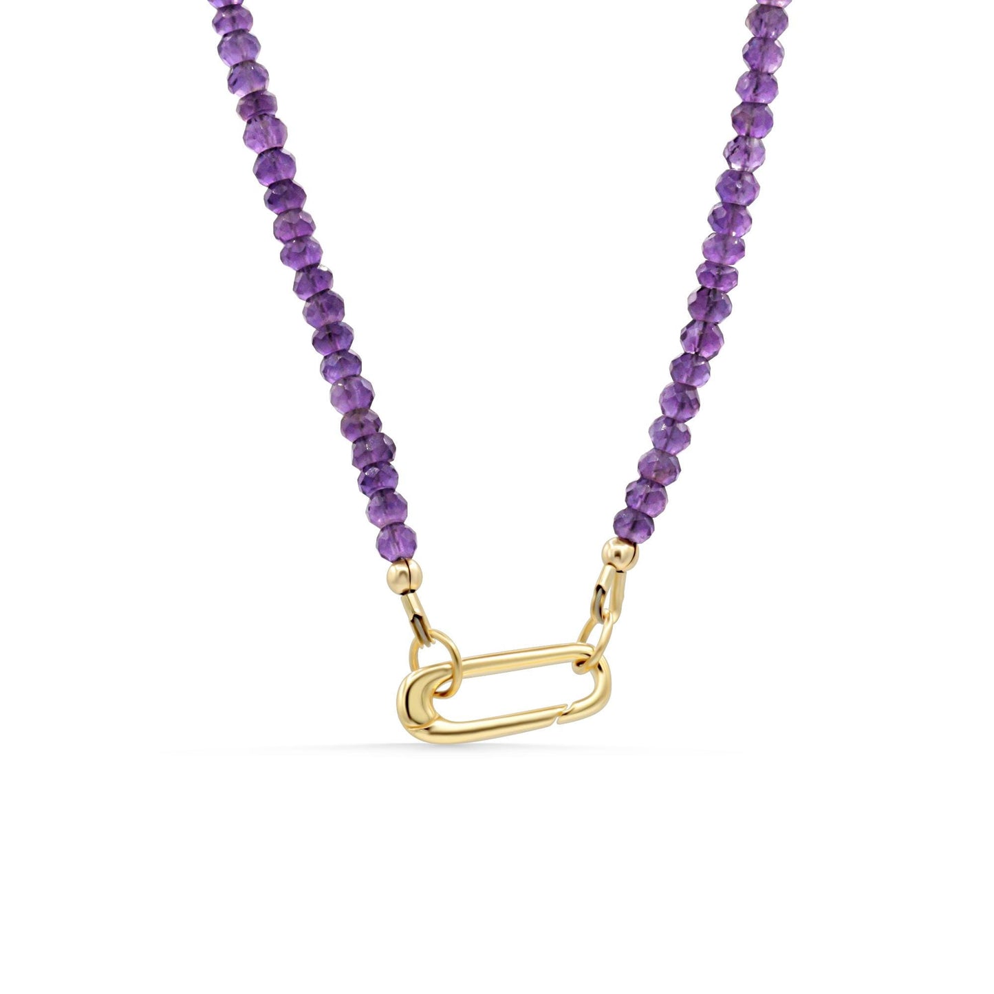 Amethyst Carabiner Necklace, Faceted African amethyst [ENAM1690] | Amethyst Necklace | Amethyst beaded jewelry | February birthstone