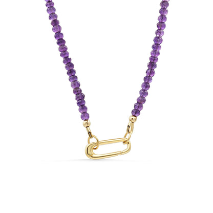 Amethyst Carabiner Necklace, Faceted African amethyst [ENAM1690] | Amethyst Necklace | Amethyst beaded jewelry | February birthstone
