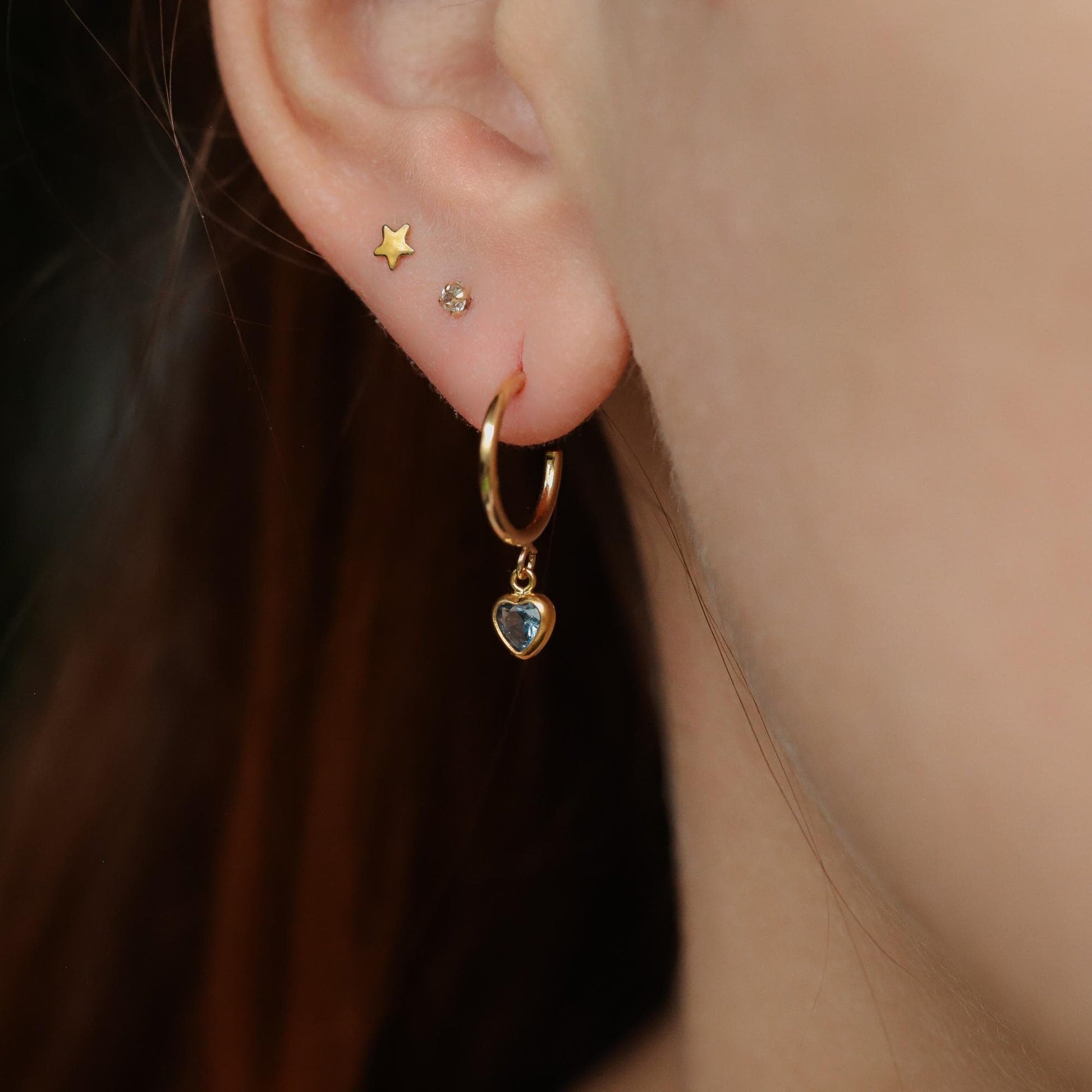 Blue spinel heart Hoop Earrings, Gold Filled Hoops, Dainty Blue Gemstone Earrings, Minimalist Drop Earrings, Everyday Jewelry