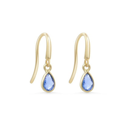 Blue Sapphire Drop Earrings – Solid 14K Gold, Tiny Sapphire Dangle, Minimal Fine Jewelry, September Birthstone Earrings