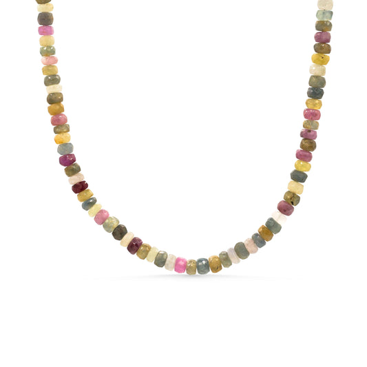 Multi Sapphire Necklace – Earthy Gemstone Necklace, Matte Muted Tones, Dainty Gold Filled Beaded Necklace, Subtle Shimmer Jewelry