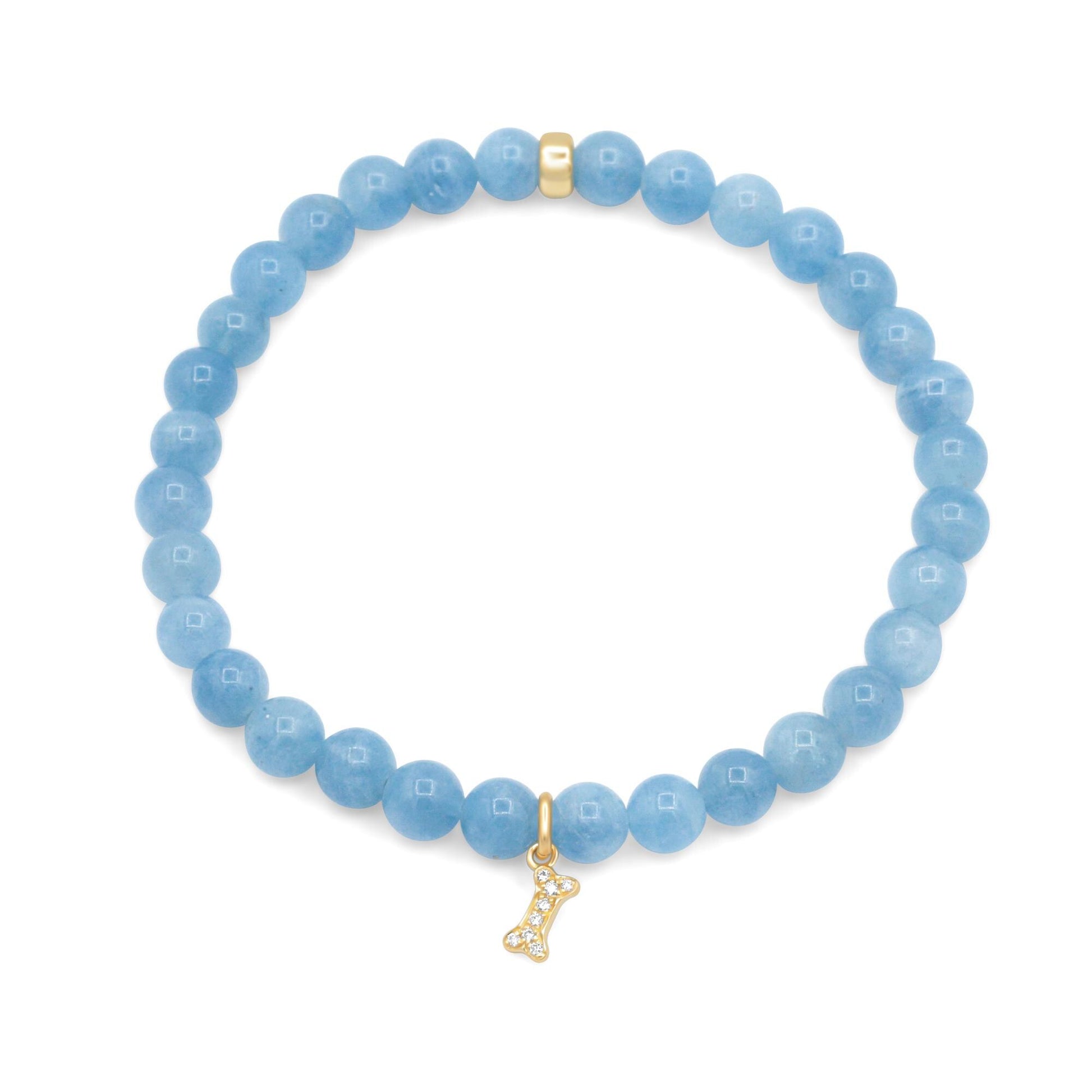 14K diamond Dog Bone Charm Bracelet – Gemstone Bracelet Gold Filled, Tanzanite Aquamarine Amazonite, Dog Lover Jewelry