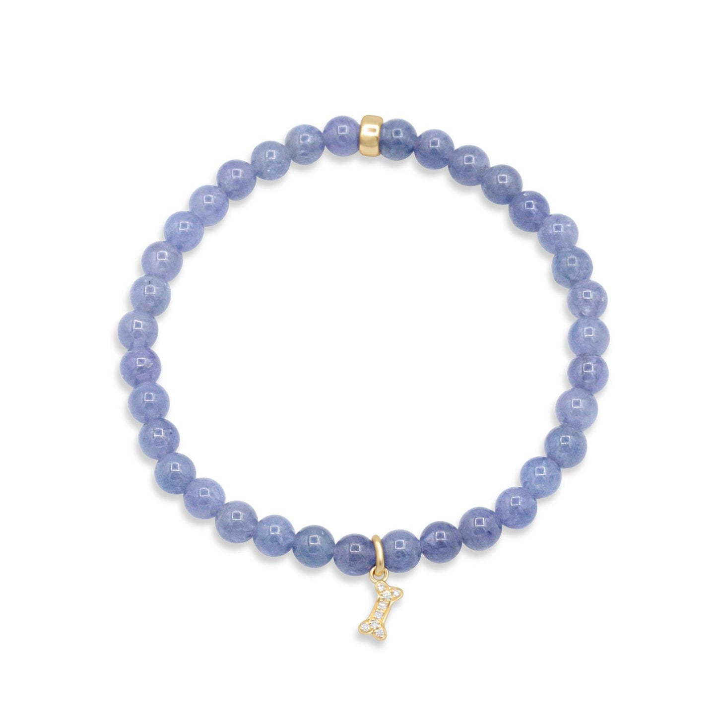 14K diamond Dog Bone Charm Bracelet – Gemstone Bracelet Gold Filled, Tanzanite Aquamarine Amazonite, Dog Lover Jewelry