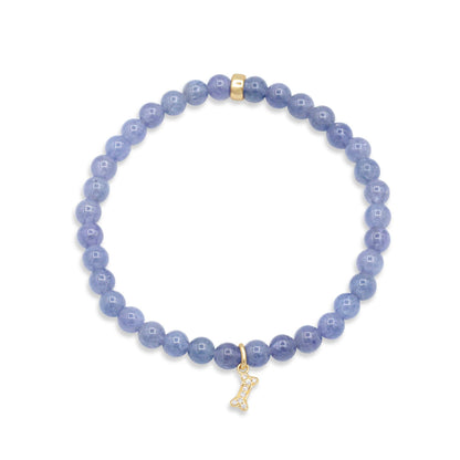 14K diamond Dog Bone Charm Bracelet – Gemstone Bracelet Gold Filled, Tanzanite Aquamarine Amazonite, Dog Lover Jewelry