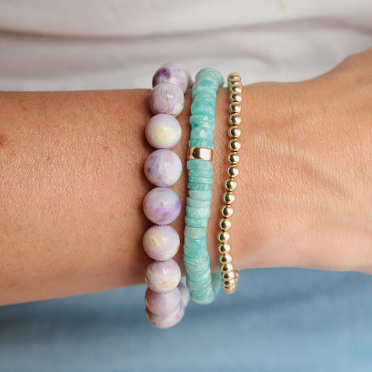 Amazonite Bracelet 6mm – Blue Green Gemstone Bracelet, Stretch Beaded Bracelet, Dainty Stackable Jewelry