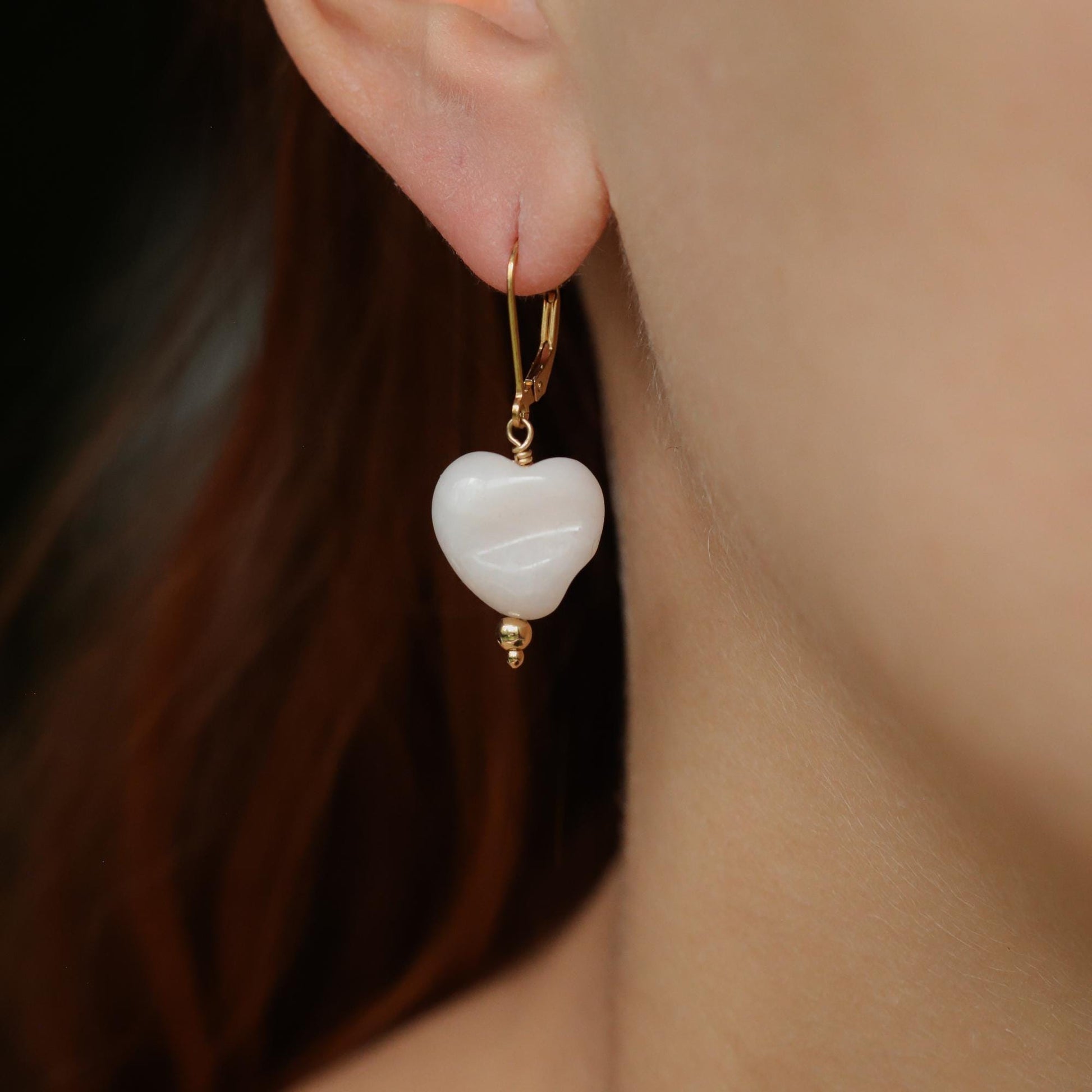 Mangano Calcite Heart Earrings – Pink Gemstone Earrings, Gold Filled Leverback, Dainty Drop Earrings