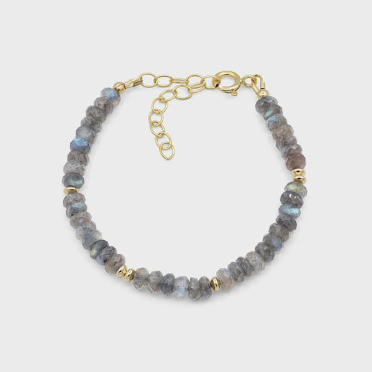 Labradorite Bracelet 4.5mm Faceted Rondelle, Adjustable 6-8", Genuine Labradorite Jewelry, Gold Filled Clasp, Handmade in Canada