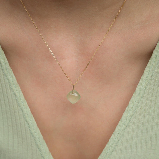Prehnite Faceted Pendant Necklace, Green Prehnite Crystal Charm, Gold Filled Chain Option, Healing Stone Jewelry, Dainty Minimal Necklace