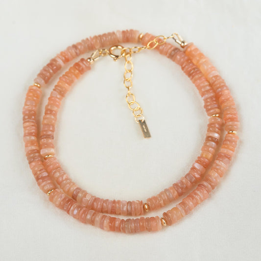 Peachy Glow Moonstone necklace | Peach Moonstone Necklace, [dip] dainty peach moonstone , June Birthstone Jewelry