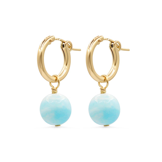 Hemimorphite Drop Earrings – 14K Gold Filled Hoops, Blue Gemstone Earrings, Dainty Everyday Jewelry, Healing Crystal Gift for Her