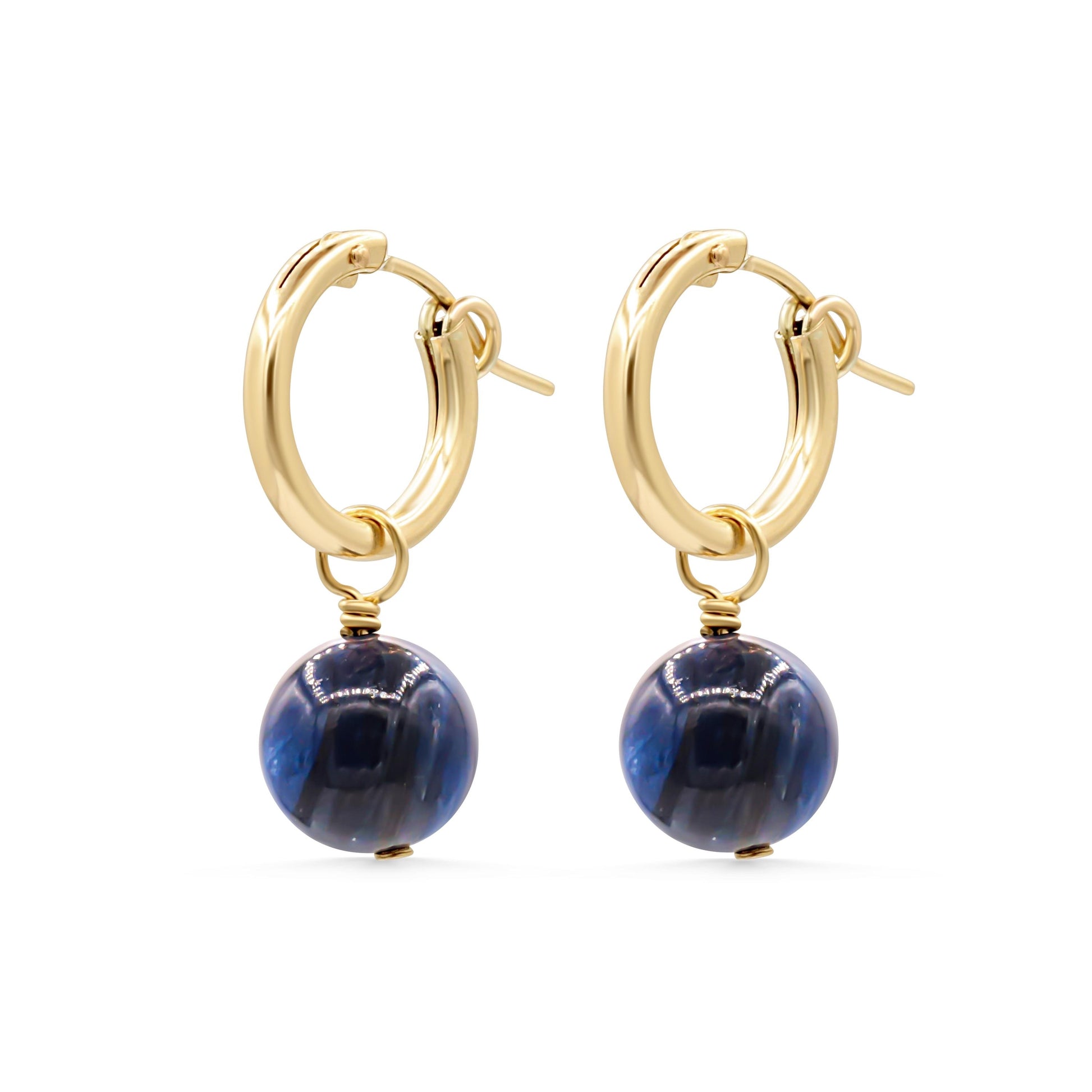 Kyanite hoop earrings in 14K gold filled with natural blue kyanite stones and gold hoop setting, elegant jewelry accessory.