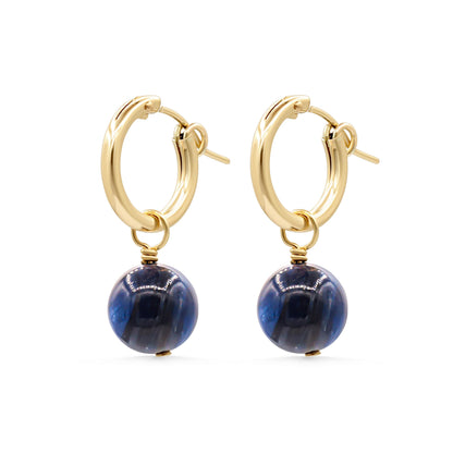 Kyanite hoop earrings in 14K gold filled with natural blue kyanite stones and gold hoop setting, elegant jewelry accessory.