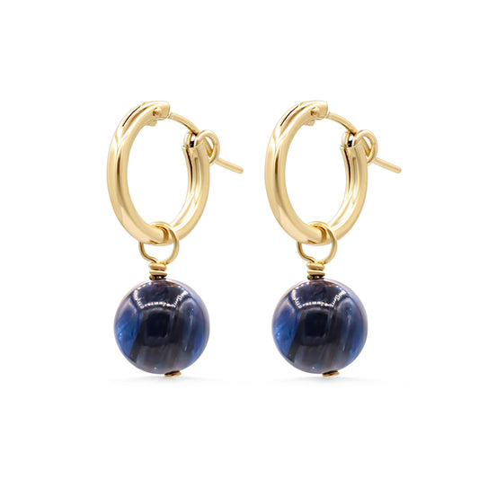 Kyanite Ball Hoop Earrings – 14K Gold Filled Hoops, Blue Gemstone Earrings, Detachable Gemstone Hoops, Dainty Everyday Jewelry, Gift for Her