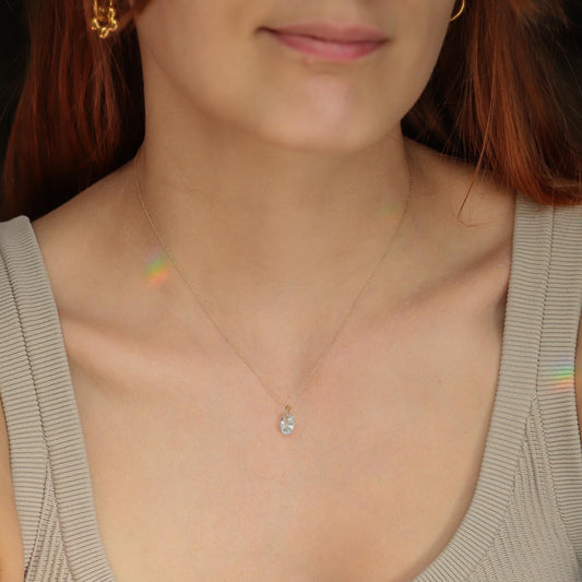 14K GOLD Aquamarine Pendant 14K Gold Jump Ring, Blue Gemstone Charm, Optional Gold Filled Chain, Dainty Layering Necklace, Handmade Canada