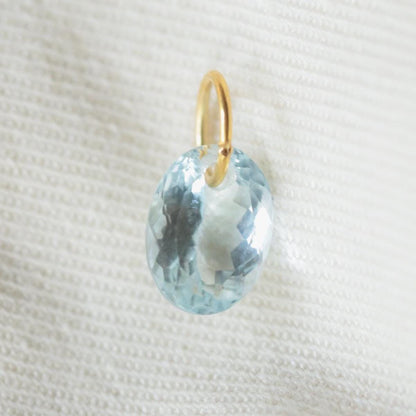 14K GOLD Aquamarine Pendant 14K Gold Jump Ring, Blue Gemstone Charm, Optional Gold Filled Chain, Dainty Layering Necklace, Handmade Canada