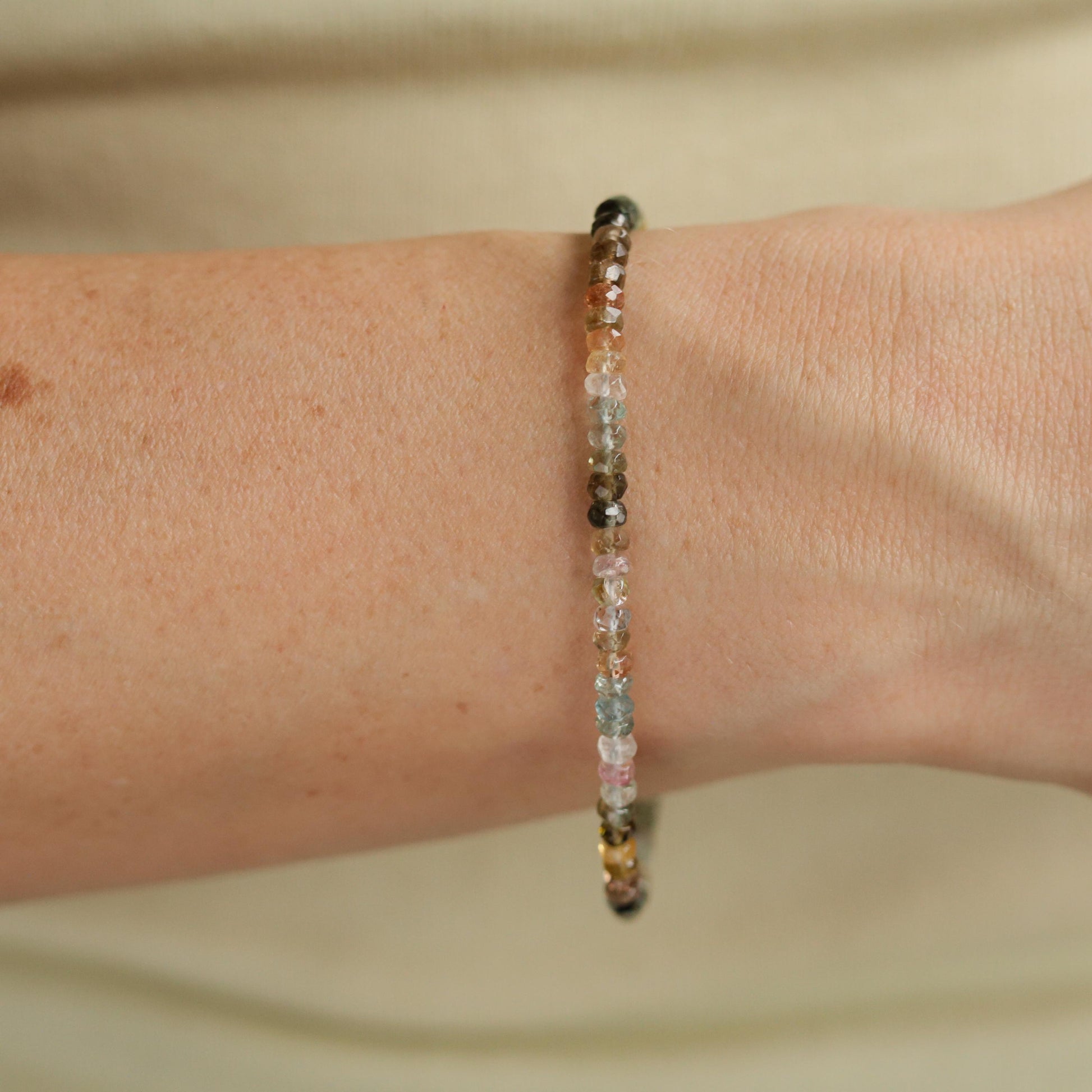 last one! Mixed Tourmaline Bracelet – 3mm Faceted Rondelle, Earthy Tones, Adjustable Gemstone Bracelet