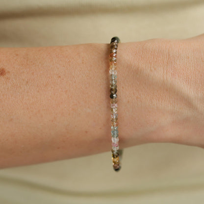 last one! Mixed Tourmaline Bracelet – 3mm Faceted Rondelle, Earthy Tones, Adjustable Gemstone Bracelet