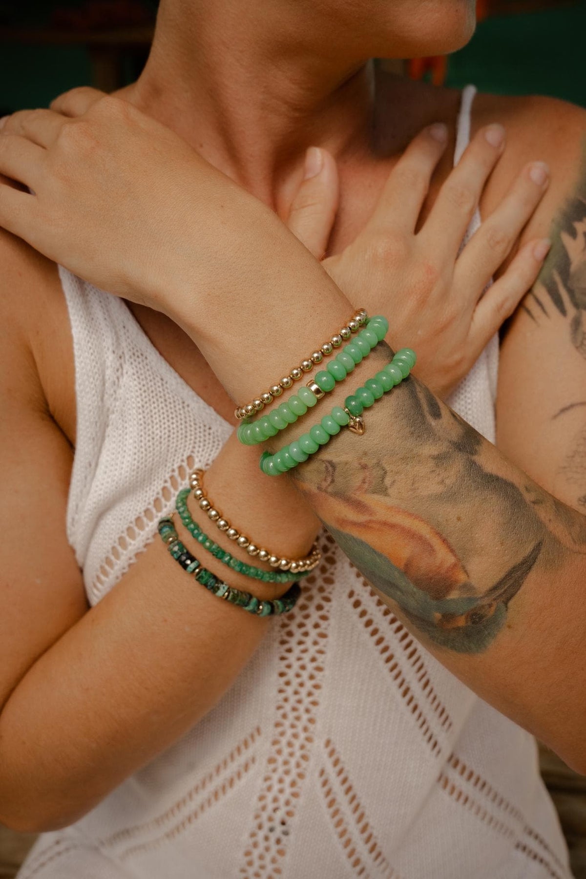 Apple green chalcedony bracelet featuring polished gemstone beads, styled with a silver clasp, by Earthly Abundance.