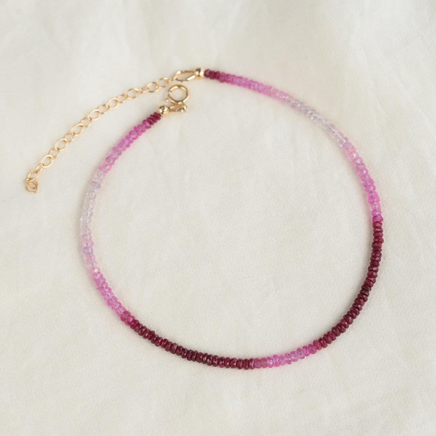 Ruby Anklet – 14K Solid Gold, 2.5–3mm Ombré Gemstone, Dainty Fine Jewelry