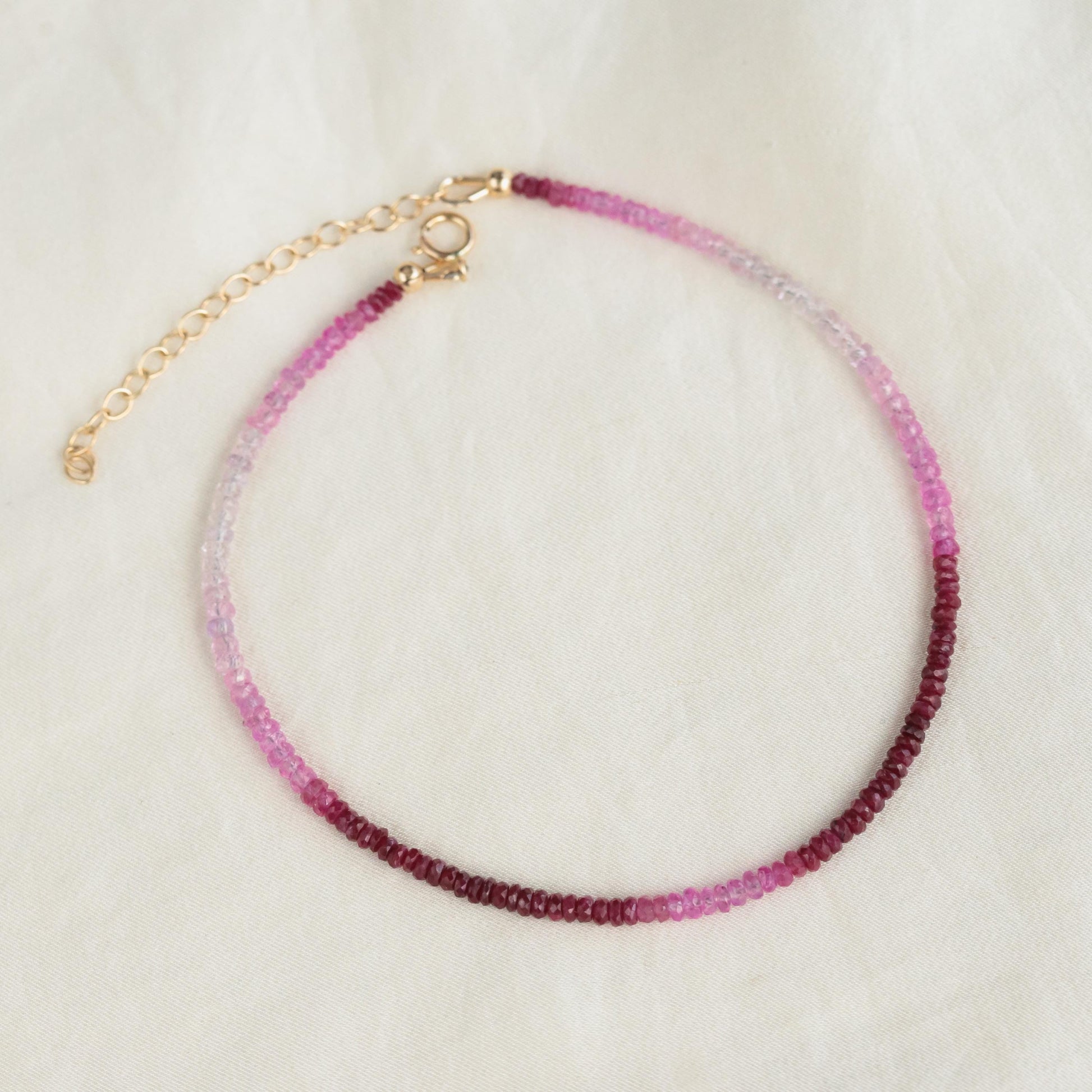 Ruby Anklet – 14K Solid Gold, 2.5–3mm Ombré Gemstone, Dainty Fine Jewelry