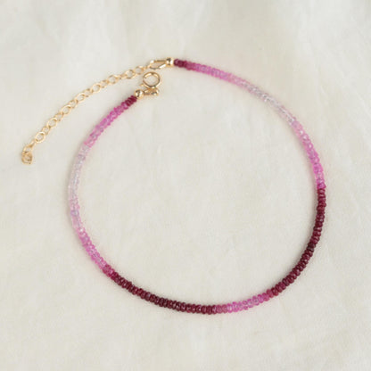 Ruby Anklet – 14K Solid Gold, 2.5–3mm Ombré Gemstone, Dainty Fine Jewelry