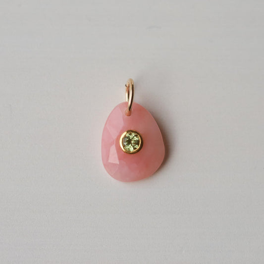 Pink Opal Peridot Pendant, Gold Vermeil Gemstone Necklace Charm, Pink Opal Jewelry, Peridot Charm, Two Stone Pendant, May Birthstone