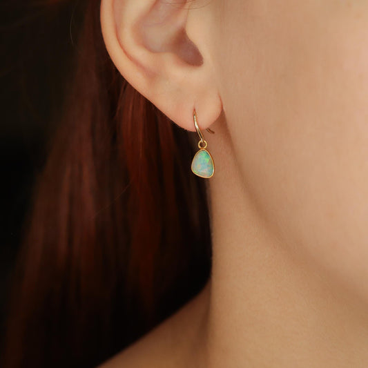 Ethiopian Opal Earrings Solid Gold, Opal Drop Earrings, Natural Opal Jewelry, Dainty Gold Earrings, October Birthstone