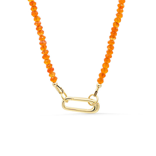 Carnelian Necklace with Rectangle Carabiner, Gold Filled