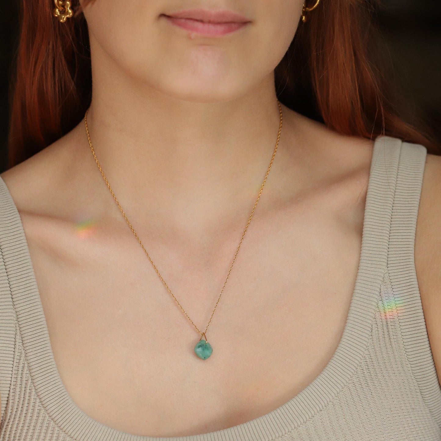 Emerald Charm Pendant, Genuine Green Emerald, May Birthstone Necklace, Minimal Gold Filled Pendant, Unique Gemstone