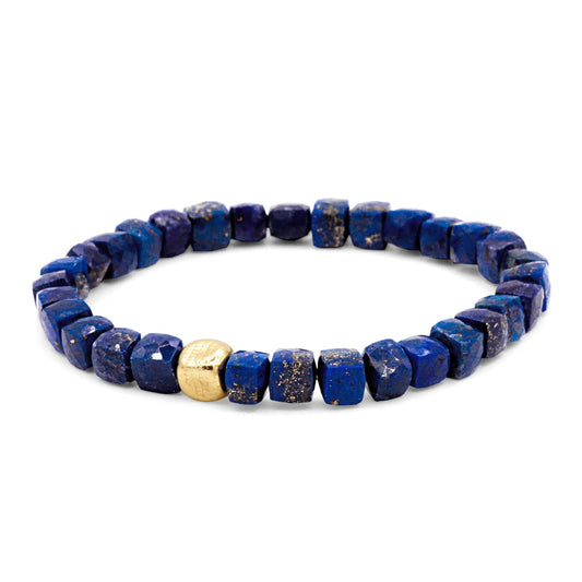 Lapis Lazuli Cube Bracelet 8mm - 14K gold filled