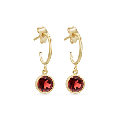 Garnet Hoop Earrings, Gold Filled Hoops, Dainty Red Gemstone Earrings, Minimalist Drop Earrings, January Birthstone Jewelry