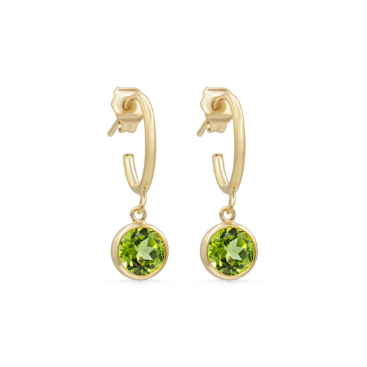 Peridot Hoop Earrings – Genuine Peridot Drops, 14K Gold Filled Hoops, August Birthstone Jewelry, Green Gemstone Earrings, Lightweight