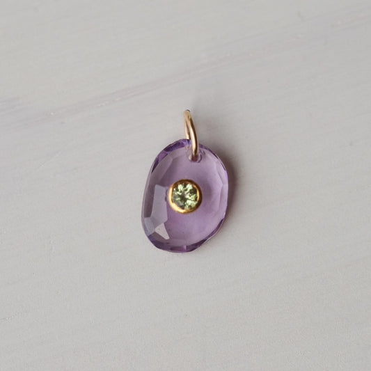 Wild Iris Pendant -Amethyst Pendant with Peridot Center, Gold Vermeil Gemstone Necklace
