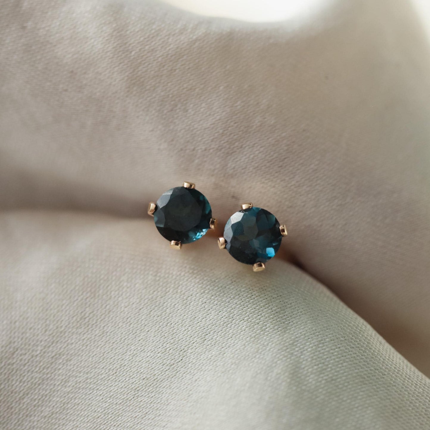 London Blue Topaz Stud Earrings, Genuine Blue Gemstone Studs, 4mm Gold Filled Earrings, Sterling Silver or Solid 14K Gold