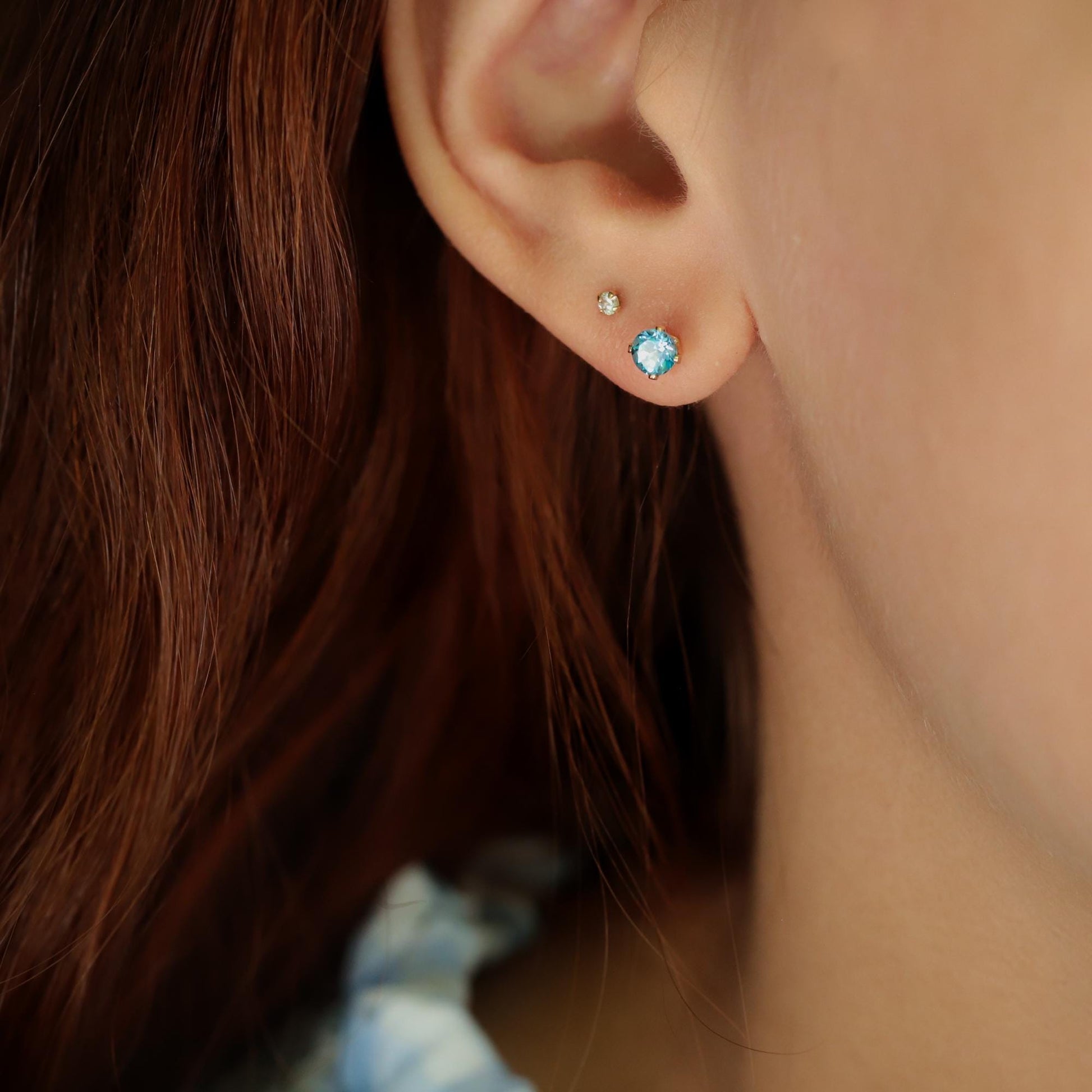 Swiss Blue Topaz Stud Earrings, Genuine Blue Gemstone Studs, 4mm Gold Filled Earrings, Sterling Silver or Solid 14K Gold