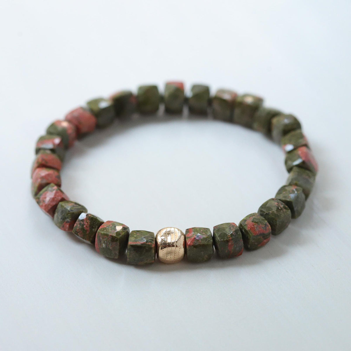 Unakite Cube Bracelet – 14K gold filled