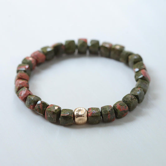 Unakite Cube Bracelet – 14K gold filled